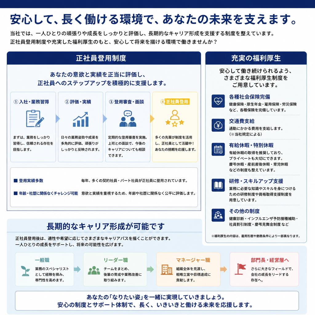 充実した福利厚生とキャリアアップ